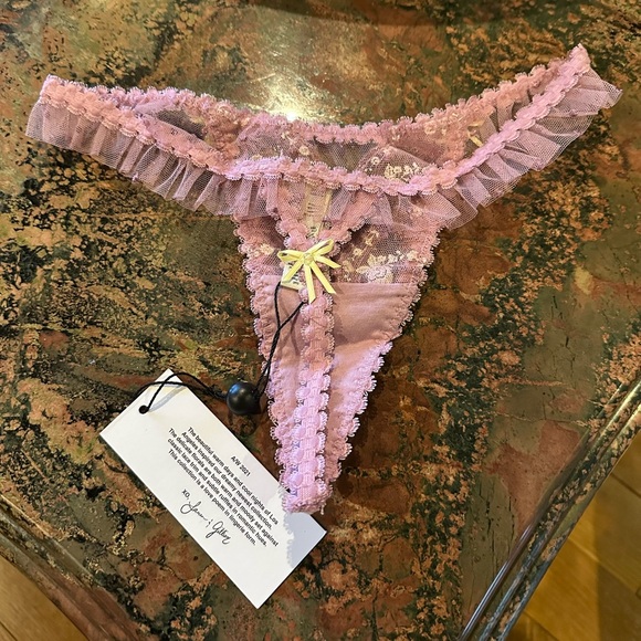 For Love and Lemons Daphne Embroidered Ruffle Thong Panty in Mauve NEW - Picture 10 of 14